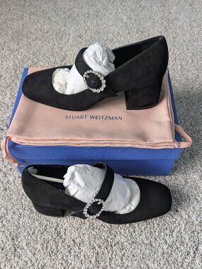 Stuart Weitzman Sloane Mary Jane Pump 60 Size 8.5 Black Suede New